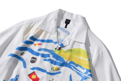 Dark Icon White Graffiti Hawaiian Shirts Street Men's Polo Shirt Summer Light Weight Cool Material Blouse Male Tops Street King Limited