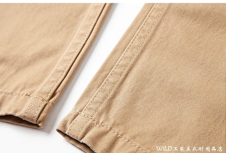 autumn winter heavyweight pure cotton thick american retro workwear khaki pants business casual mens basic solid color pants unique default style 1054
