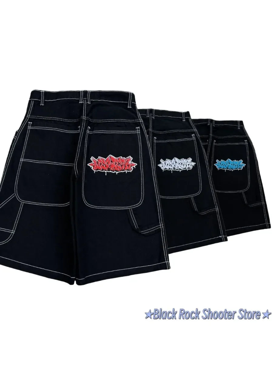Hip Hop Wexwear Letter Embroidery Graphic Shorts Harajuku Streetwear Y2k Black Jeans Denim Baggy Gym Skate Shorts Men Clothing Street King Limited