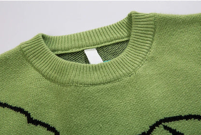 Fashion Knitted Sweater Autumn Winter O-neck Dinosaur Pattern Pullover Streetwear Unisex Casual Loose Sweaters Jumper Knitwears Street King Limited