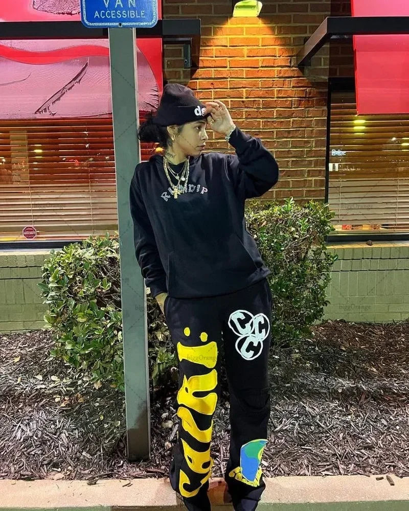 european and american new embroidered oversized trousers men y2k trendy hip hop knitted pants loose casual wide leg pants women unique default style 3485