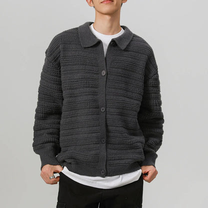 men streetwear fashion loose casual retro stripe knitted sweater cardigan jacket autumn knitwear jumper coat outerwear menswear bottoms