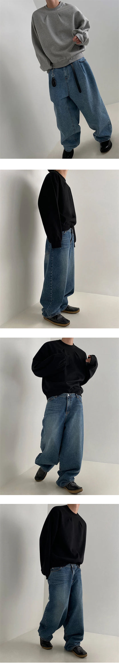 2024 Korean Fashion Crewneck Sweatshirts For Men Casual Design Pullover Y2K Hoodies Solid Color Streetwear Long Sleeve Tops Street King Limited