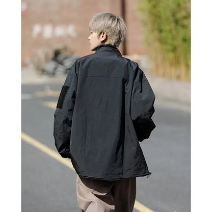 Outdoor Mens Charge Jacket Retro Loose Stand Collar Waterproof Tooling Coats Thin Color Blocked Zipper Hiking Windbreaker Street King Limited