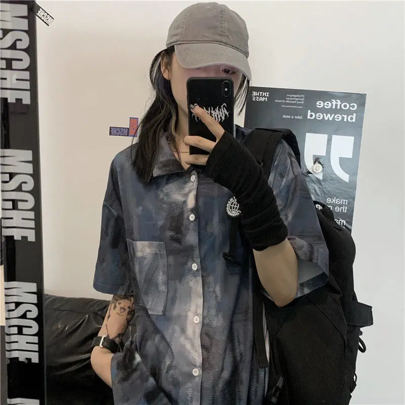 Korean style shirts for men and women 2024 new summer design niche retro tie-dye shirts loose short-sleeved tops trendy y2k tops Street King Limited