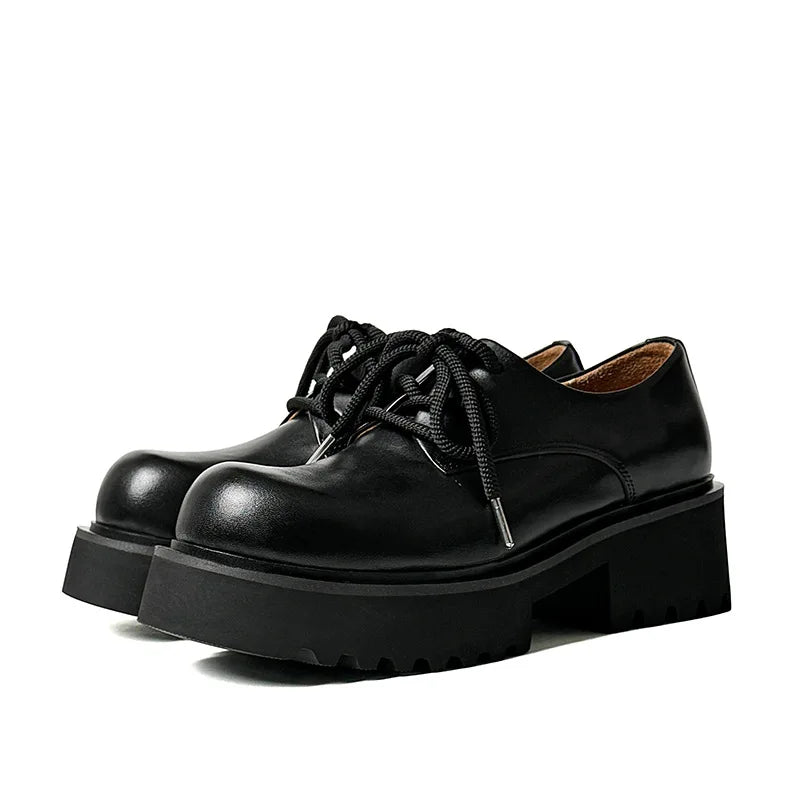 Men High Quality Genuine Leather Streetwear Fashion Casual Hip Hop Derby Shoes Cow Leather Rubber Foam Sole High Heels Shoes Street King Limited