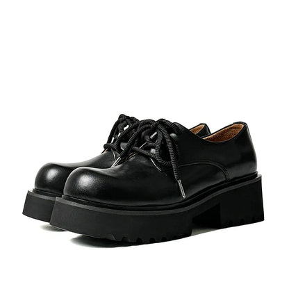 Men High Quality Genuine Leather Streetwear Fashion Casual Hip Hop Derby Shoes Cow Leather Rubber Foam Sole High Heels Shoes Street King Limited