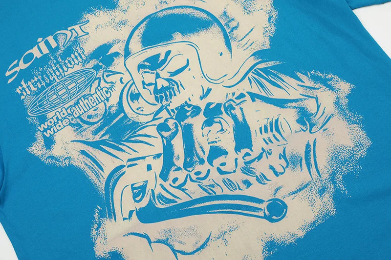 Black White Blue SAINT T-shirt Men Woman Good Quality Vintage Cartoon Pattern Printing Loose Casual Top Tees Street King Limited