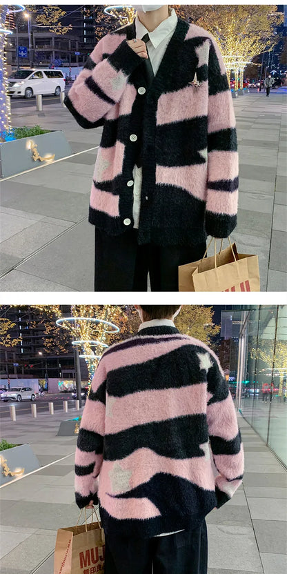 Knitted Cardigan Sweater Men Women Autumn Patchwork Knitted Jumpers Harajuku Loose Hip Hop Streetwear Y2K Star Pattern Jackets Street King Limited