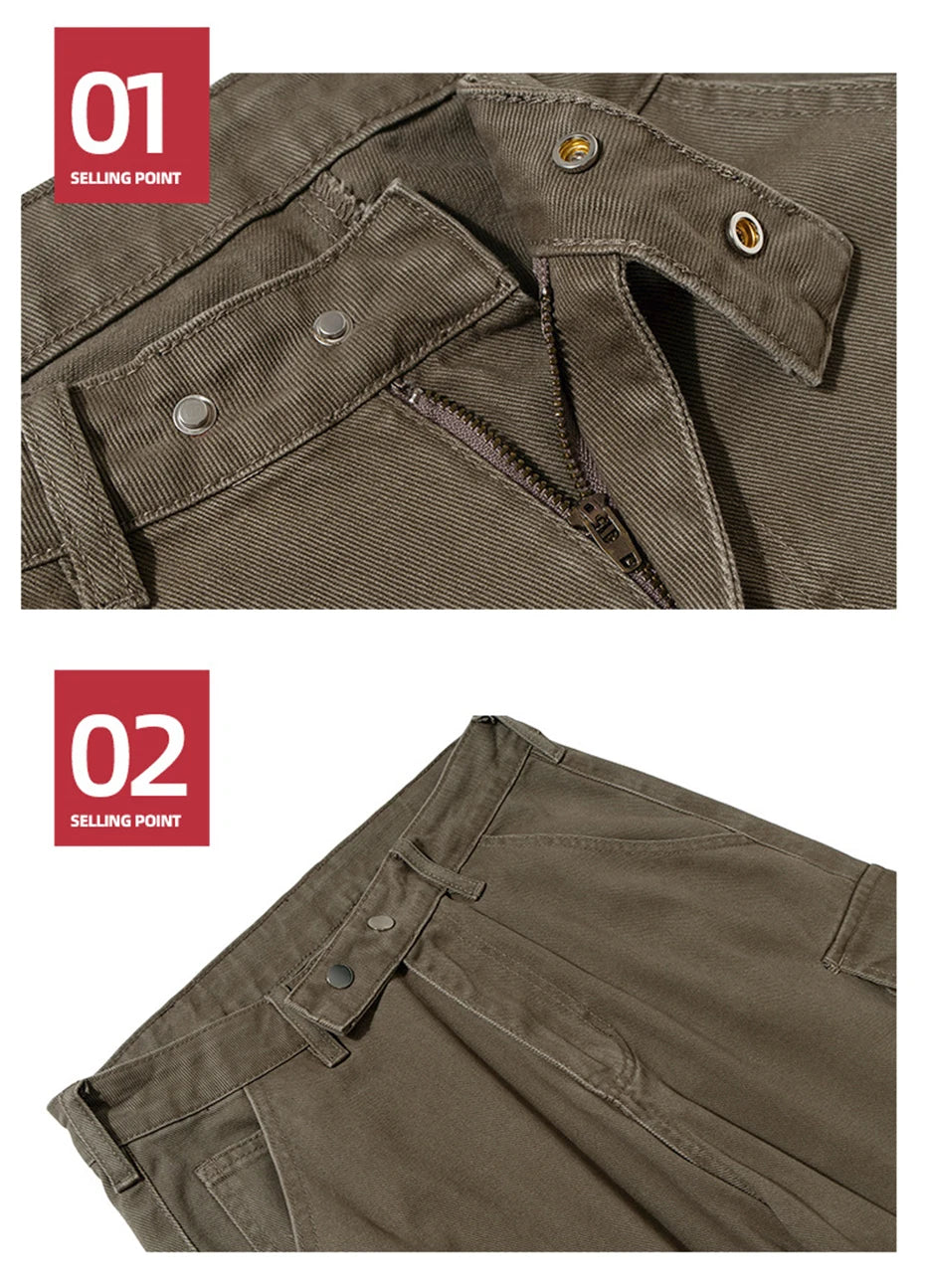 mens baggy jeans ribbon pockets loose cargo pants luxury designer man denim pants jeans trousers unique cargo style 5675
