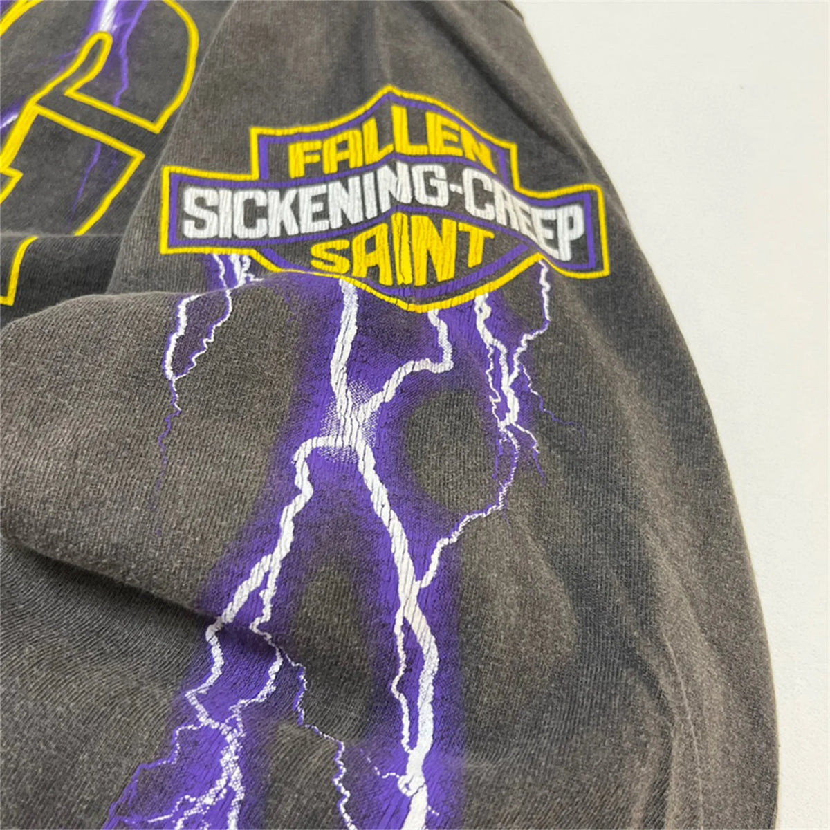 2024 Summer Retro Vintage EVILSPIRIT Thunder Print Washed Old High-Street Cotton Loose Long Sleeve T-Shirt Pullover  For Men Street King Limited