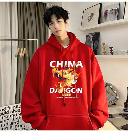 2024 New China Dragon Graphic Hoodies Men Hip Hop Streetwear Hoodie Sweatshirt Harajuku Fleece Printed Pullover Hoody Clothes Street King Limited