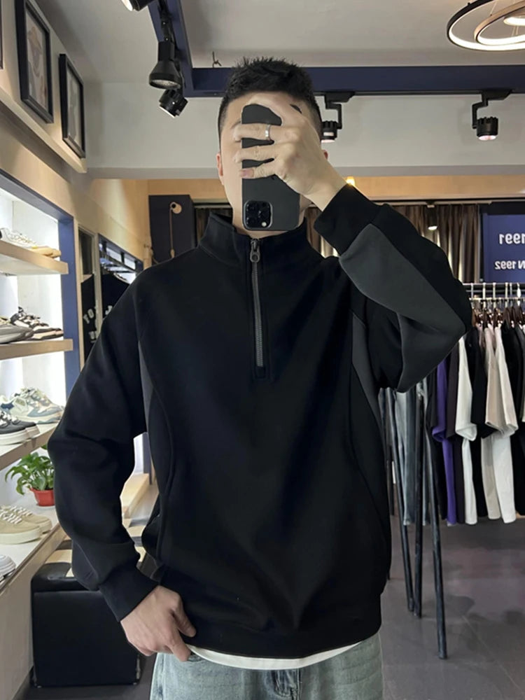 Autumn Half Zipper Polo Sweatshirts Men's 2024 New Casual Stand-up Collar Pullover Hoodies Patchwork Fleece Y2K Sudaderas Street King Limited