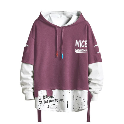 Men Ribben Hooded Sweatshirt Autumn Male Fashion Hoodie Men's Sweatshirts Solid Color Splice Hoodies Street Style Street King Limited