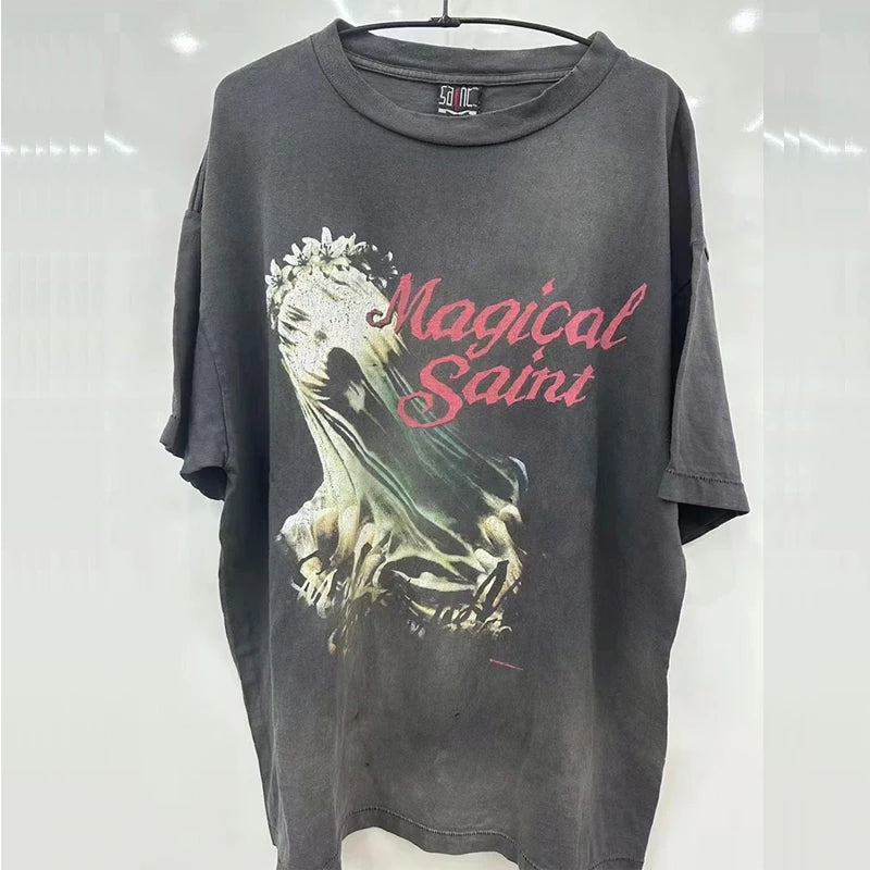 SAINT Short Sleeve Top Tees Men Woman Best Quality Space Exploration Cartoon Photo O-Neck Versatile T Shirt Street King Limited