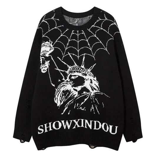 Hip Hop Knitted Sweater Mens Winter O-neck Harajuku Pattern Pullover Streetwear Casual Loose Pullover Sweaters Jumper Knitwear Street King Limited