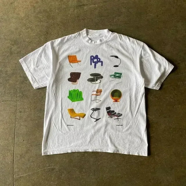 American Fashion Trend Pattern Printed Cotton Spot T-shirt Women Y2K New Street Popular Loose Short Sleeved Couple Joker T-shirt Street King Limited