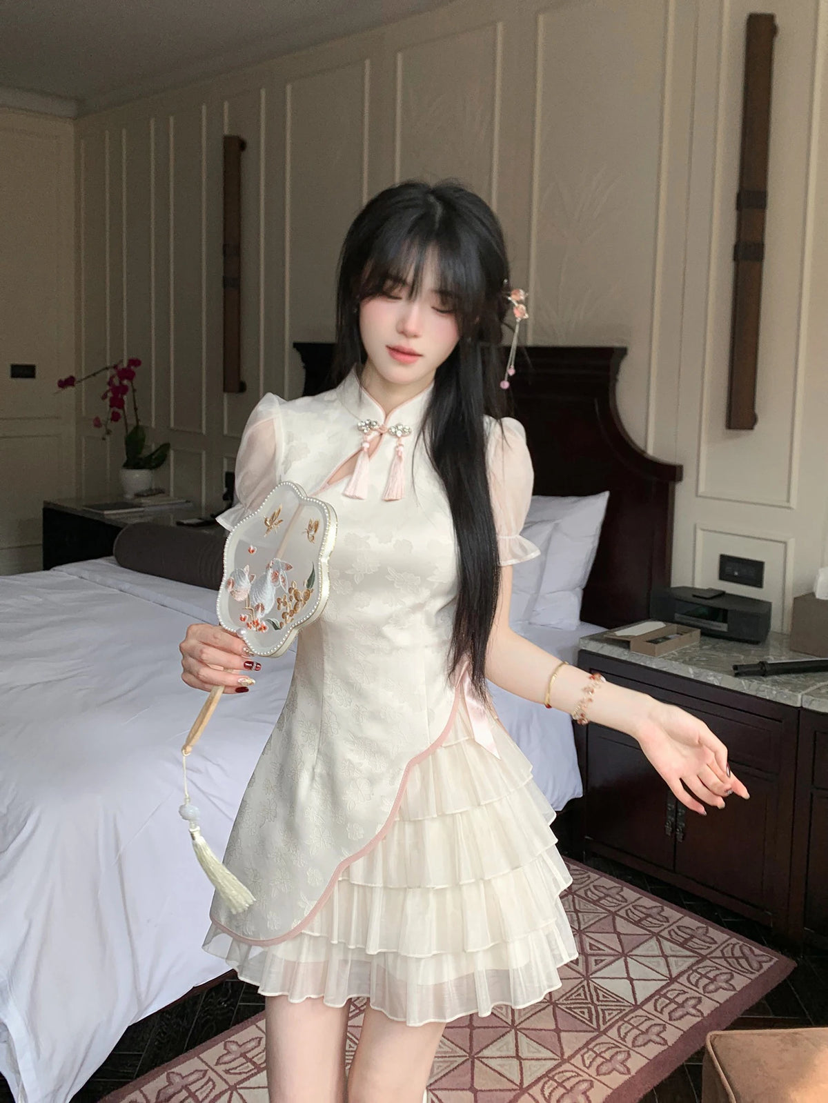 Vintage Chinese Style Cheongsam High Split Mini Dress 2024 Tie Dye Gothic Women Aesthetic Bandage Dresses Y2k Sexy Bodycon Robe Street King Limited