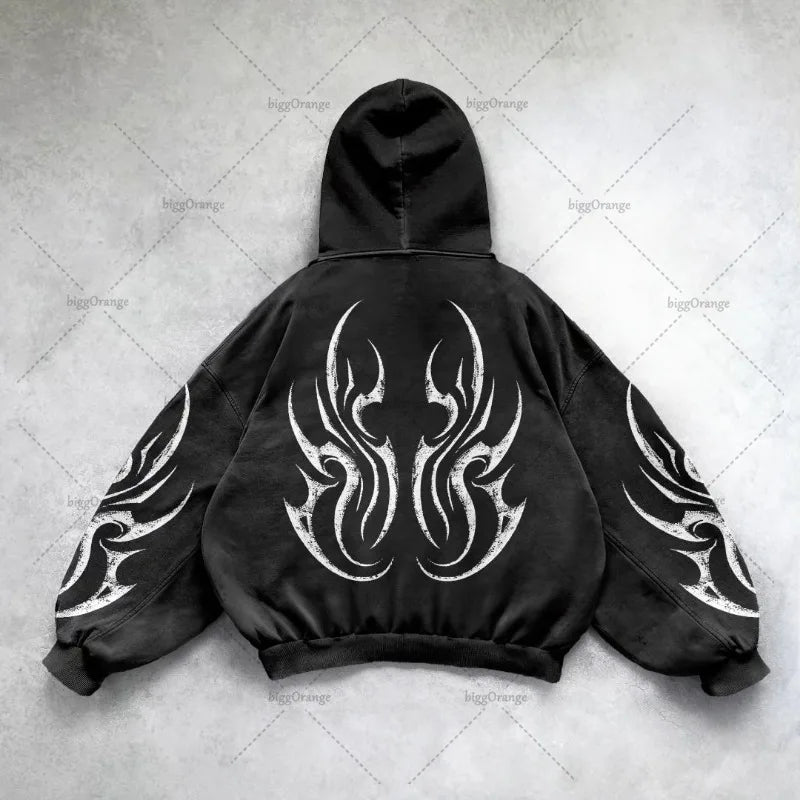 Gothic Punk Graphic Print Oversized Sweatshirt High Street Harajuku Y2K Streetwear Jacket Men Hip Hop Retro Casual Zipper Hoodie Street King Limited