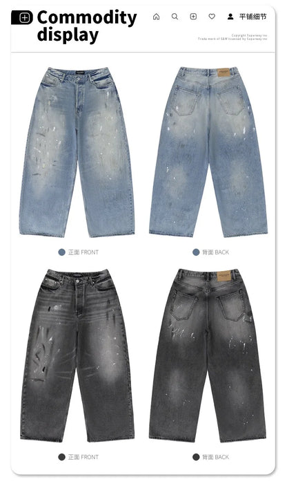 Splashing ink to wash old baggy retro jeans Street King Limited