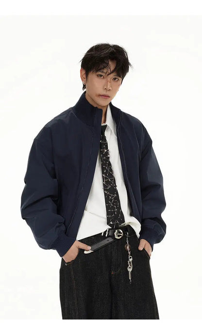 short design stand collar bomber jacket men korean streetwear fashion loose casual vintage bomber jacket coat cityboy outerwear unique shorts style 526