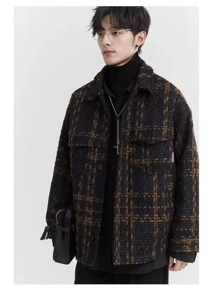Spring and Autumn High Street Men and Women Trendy Personalized Plaid Collar Jacket Couple Retro Korean Coat Harajuku Top y2k Street King Limited