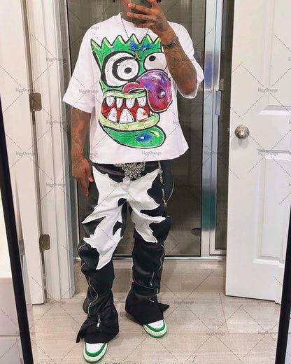 Y2K street trend letters oversized printed T-shirt men's,fashionable retro loose casual versatile round neck top T-shirt women's Street King Limited