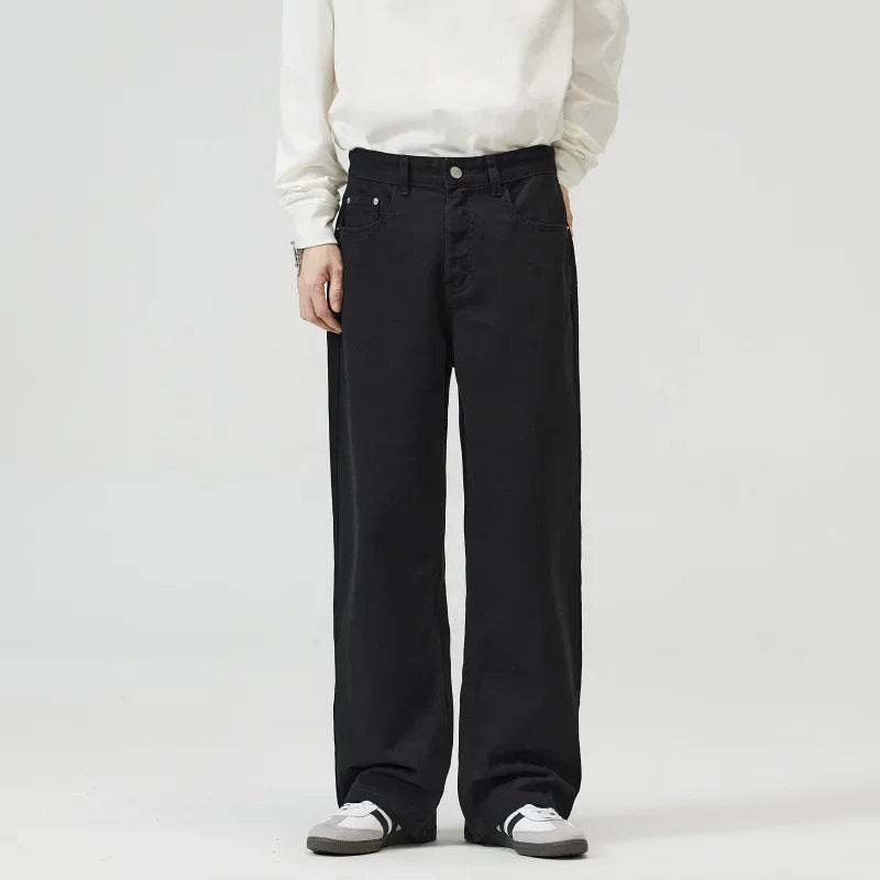 men solid color denim wide leg straight streetwear fashion loose casual jeans pants women y2k jeans trousers unique jeans style 1723