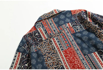 Korean Hawaiian Cuban collar retro printed shirt men American handsome simple casual versatile loose beach short-sleeved shirt Street King Limited