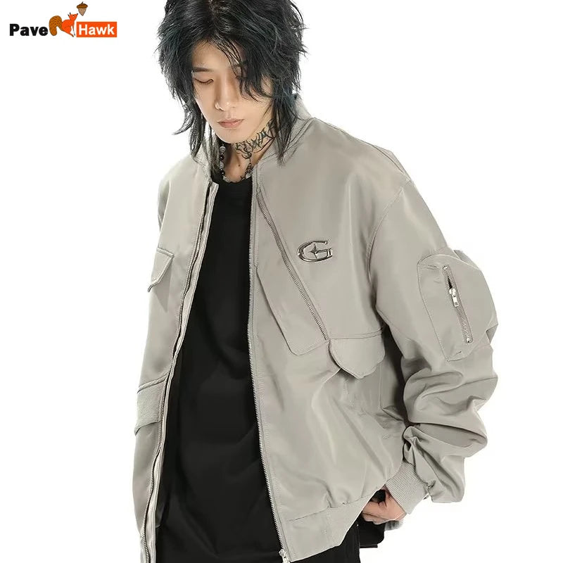 american street pilot jacket mens spring irregular trend loose tooling male coats zipper multiple pockets couple baseball jersey urban fashion pants