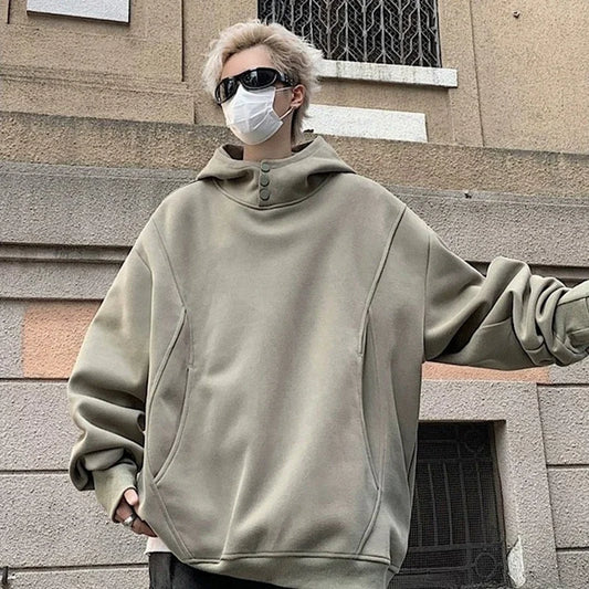 Streetwear New Retro Button Neck Hooded Sweatshirts For Men Autumn Fleece Y2K Vin New Retro Button Neck Hooded Sweatshirts For Men Autumn Fleece Y2K Vintage Hoodies Hip Hop Fashion Streetwear Pullover Hoodie Fashion Sweater Jacket With Graphic Design For Men