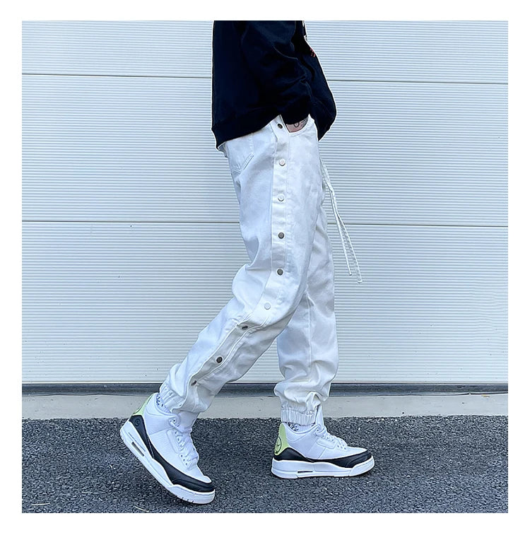 washed distressed denim sweatpant cashew flower patchwork oversized splice buckle jogging jeans casual button baggy men clothing unique joggers style 3344