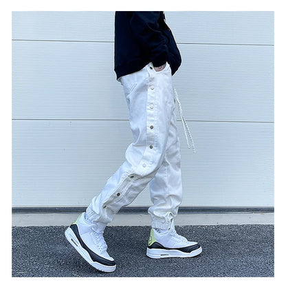 washed distressed denim sweatpant cashew flower patchwork oversized splice buckle jogging jeans casual button baggy men clothing unique joggers style 3344