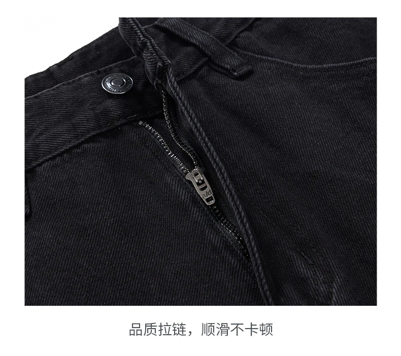 men american streetwear fashion loose casual hip hop wide leg black denim baggy jeans pants man y2k cargo jeans trousers unique cargo style 2212