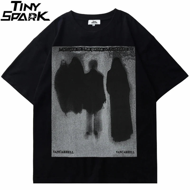Men Hip Hop T Shirt Streetwear Dark Style Shadow Printed T-Shirt 2023 Summer Short Sleeve Tshirt Harajuku Cotton Tops Tees Black Street King Limited