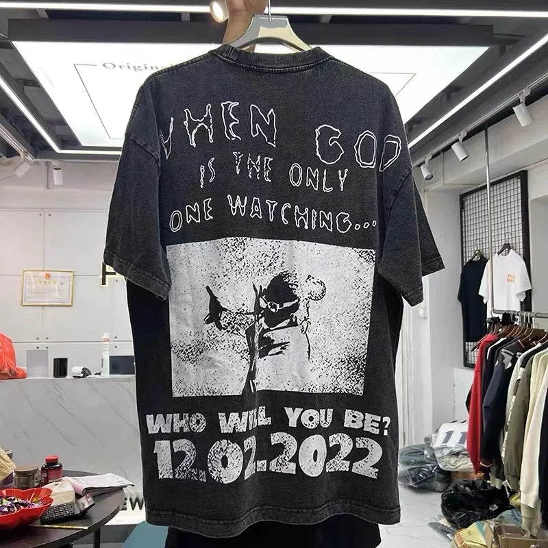 Hip-hop rap album featuring heroes and villains printed with short-sleeved shirts Street King Limited