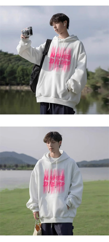 2024 New Graffiti Letter Print Hooded Fleece Sweatshirt For Men Loose Fit Hip Hop Fashion Pullover Hoodies Y2K Streetwear Hoodie Street King Limited