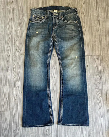 harajuku y2k new true religion high waist super t bootcut flared jeans street denim pants high waist straight leg wide leg jeans unique jeans style 1742