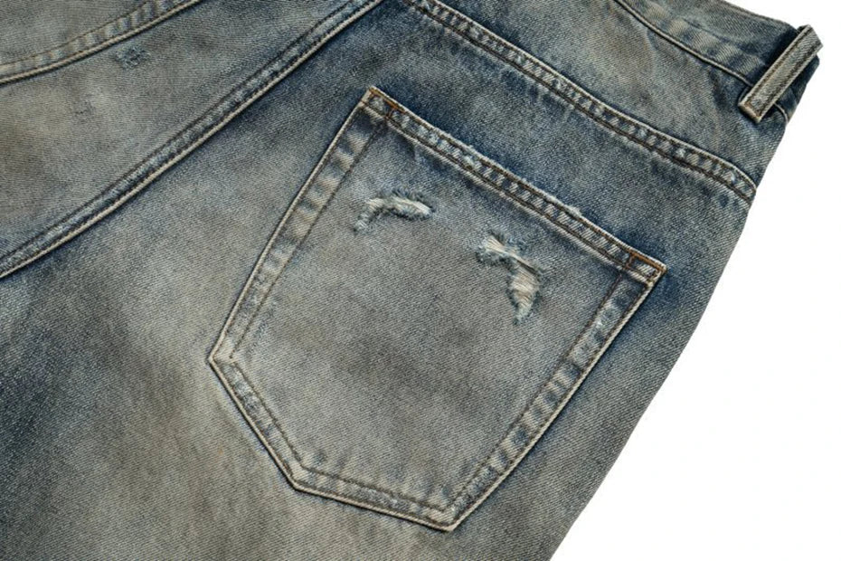 vintage men jeans blue baggy denim pants dirty washed retro loose straight jeans trousers unique jeans style 5911