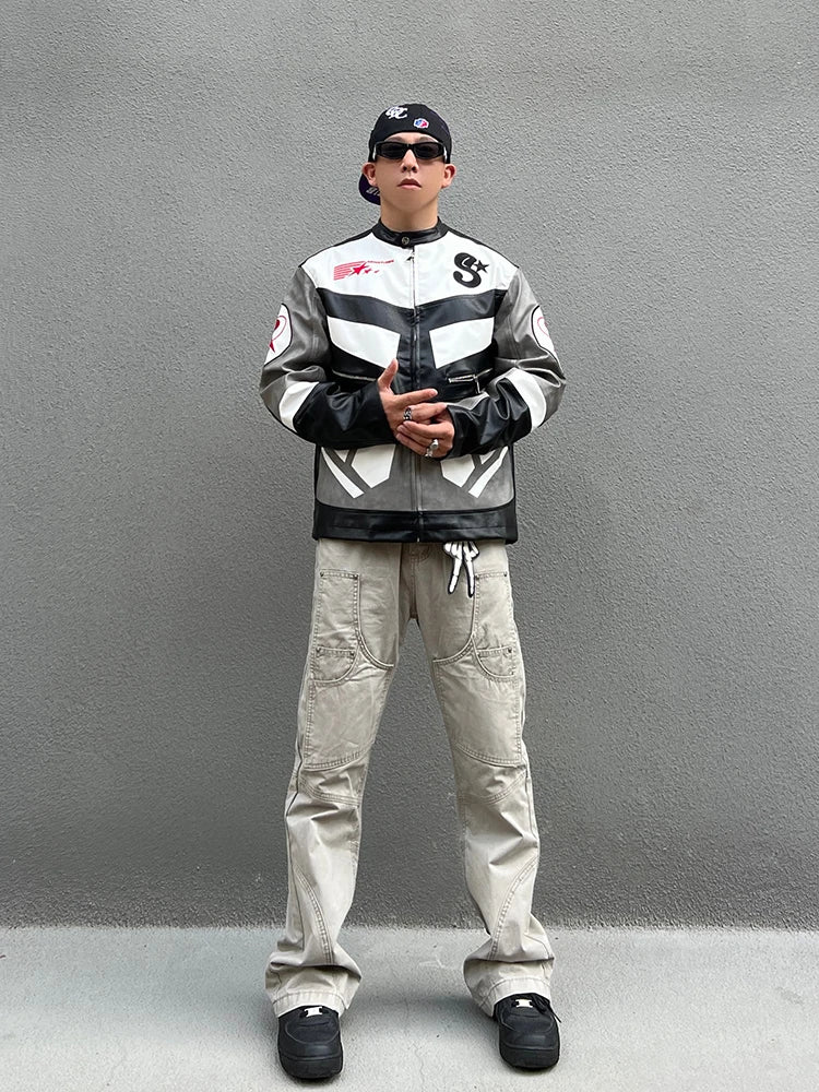 racing jackets fashion letter embroidery patchwork zipper jacket coats men hip hop pu lether outerwear casual streetwear jackets unique default style 4235
