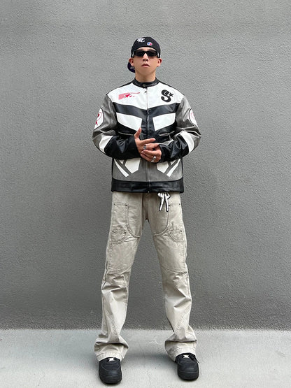 racing jackets fashion letter embroidery patchwork zipper jacket coats men hip hop pu lether outerwear casual streetwear jackets unique default style 4235