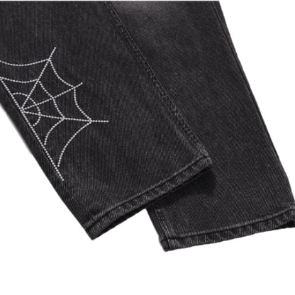 mens hip hop streetwear denim pants cobweb embroidery denim pants 2023 harajuku zipper cotton joggers jeans trousers harem pants unique joggers style 929