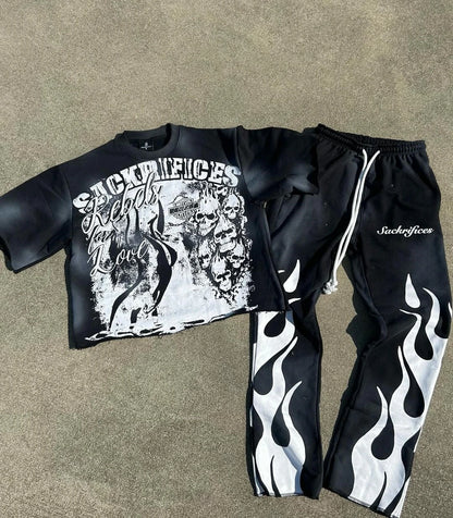 Y2k Women's Short Sleeved T-Shirt And Pants Set With Personalized Cartoon Anime Print Patterns Streetwear Vintage Punk Clothes Street King Limited