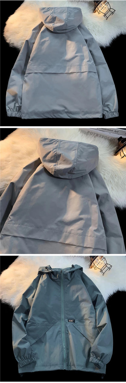 mens windbreaker solid color jackets outerwear tactical waterproof pilot coat men sports jacket autumn large size hoodie coats unique default style 5683