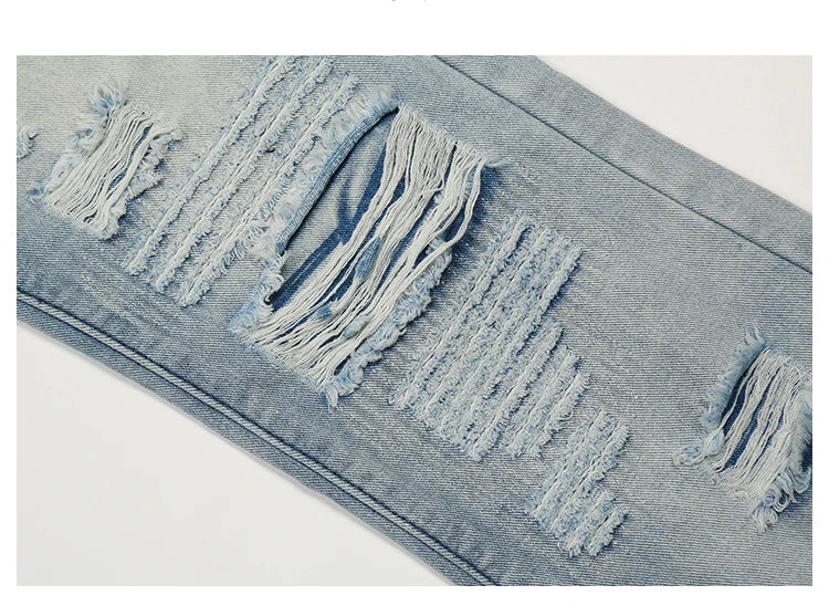 men distressed ripped destroied holes denim jean pants fashion zipper biker jeans streetwear flare pants joggers y2k men s jeans unique joggers style 2800