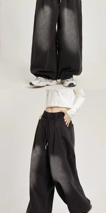 y2k american street hip hop men and women trendy personality straight tube loose jeans couple retro washed wide leg casual pants unique jeans style 4687