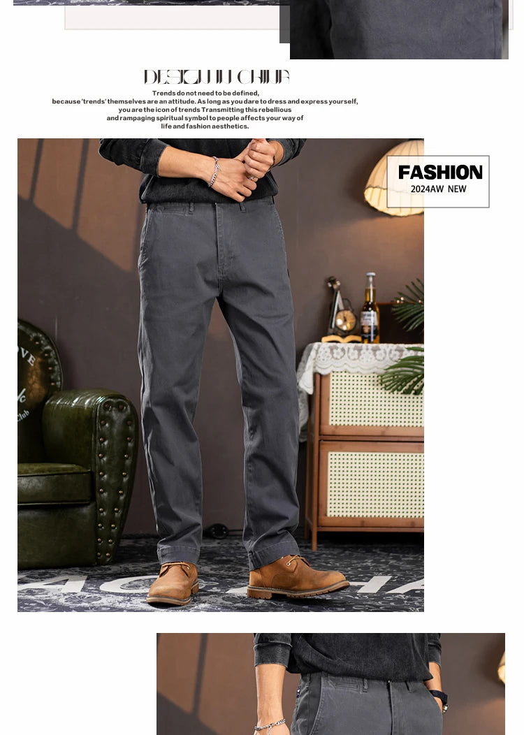 men american retro handsome loose casual business pure cotton pants japanese amikaji fashion straight cargo pant trouser unique cargo style 2403