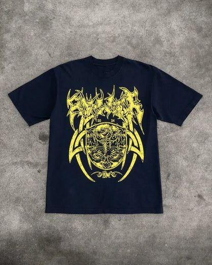 American Trendy Gothic Dragon Letter Printed Oversized T-Shirt Men's 2024 Streetwear Fashion Loose Round Neck Short Sleeve Top Street King Limited