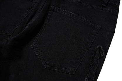 ro ribbons tassel high elasticity black jeans for men pantalones hombre straight baggy flare pnats oversized y2k denim trousers unique jeans style 3713