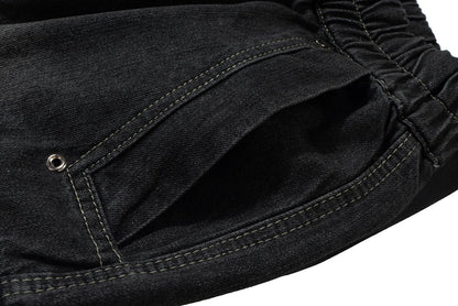 ro style ribbons streetwear multi pockets cargo short for men elastic waist wide leg baggy jeans knee length pants loose overall unique cargo style 4354
